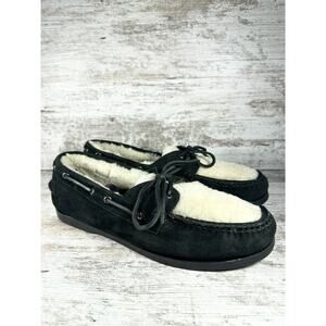 Men's G.H. Bass Mocs Original Hampton Shearling Lined Boat Shoes Black Sz 13D